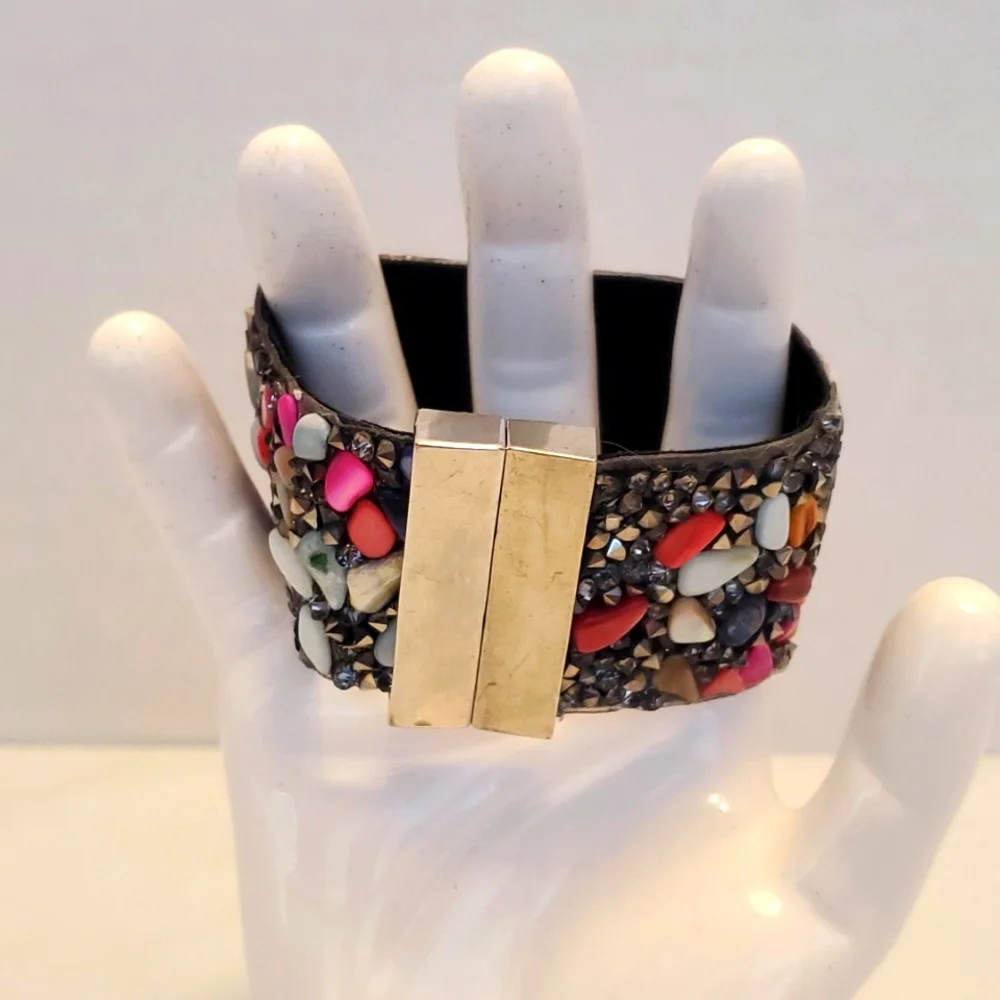 Multi Colored Stone Cuff Bracelet - Picture 2 of 3